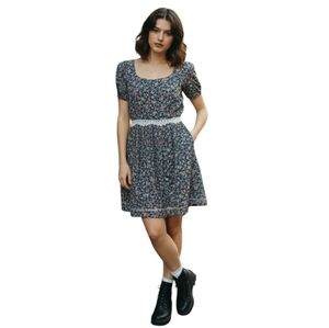 BG BCBGeneration Dress Dark Fairy Babydoll Womens 6 Cottagecore Floral Y2K 2000s